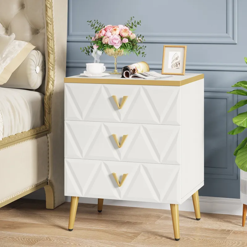 Tribesigns Nightstands*Modern Nightstand, Wooden Bedside Table with 3 Drawers(2PCS)