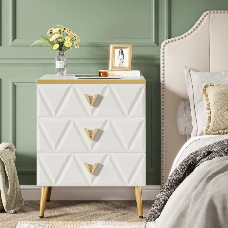 Tribesigns Nightstands*Modern Nightstand, Wooden Bedside Table with 3 Drawers(2PCS)