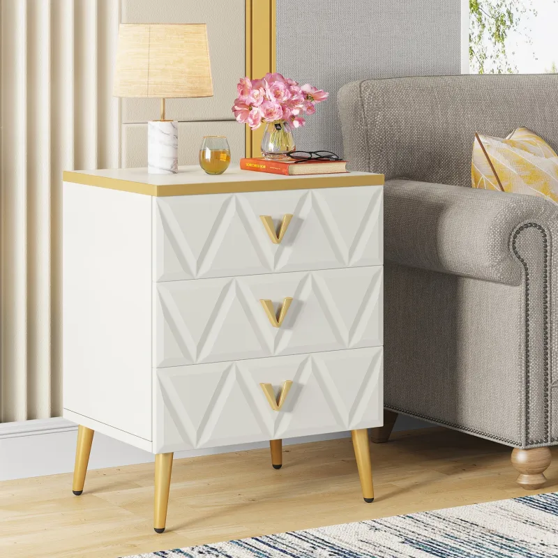 Tribesigns Nightstands*Modern Nightstand, Wooden Bedside Table with 3 Drawers(2PCS)
