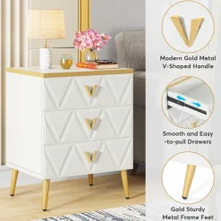 Tribesigns Nightstands*Modern Nightstand, Wooden Bedside Table with 3 Drawers(2PCS)