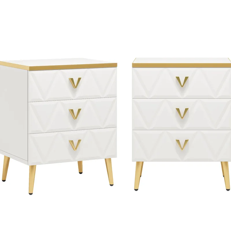 Tribesigns Nightstands*Modern Nightstand, Wooden Bedside Table with 3 Drawers(2PCS)
