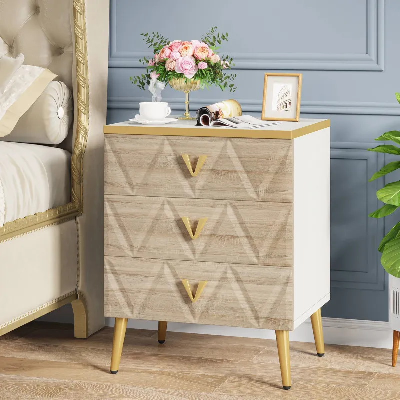 Tribesigns Nightstands*Modern Nightstand, Wooden Bedside Table with 3 Drawers(2PCS)