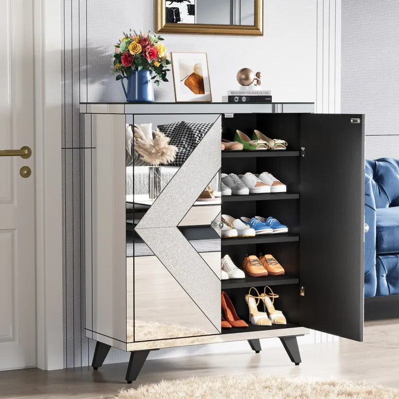 Tribesigns Shoe Racks & Cabinets|Shoe Racks & Cabinets*Modern Shoe Cabinet Entryway Shoe Organizer with Mirrored Doors