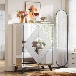 Tribesigns Shoe Racks & Cabinets|Shoe Racks & Cabinets*Modern Shoe Cabinet Entryway Shoe Organizer with Mirrored Doors