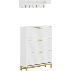 Tribesigns Shoe Racks & Cabinets|Shoe Racks & Cabinets*Modern Shoe Cabinet with Wall Mounted Coat Rack & Flip Drawer