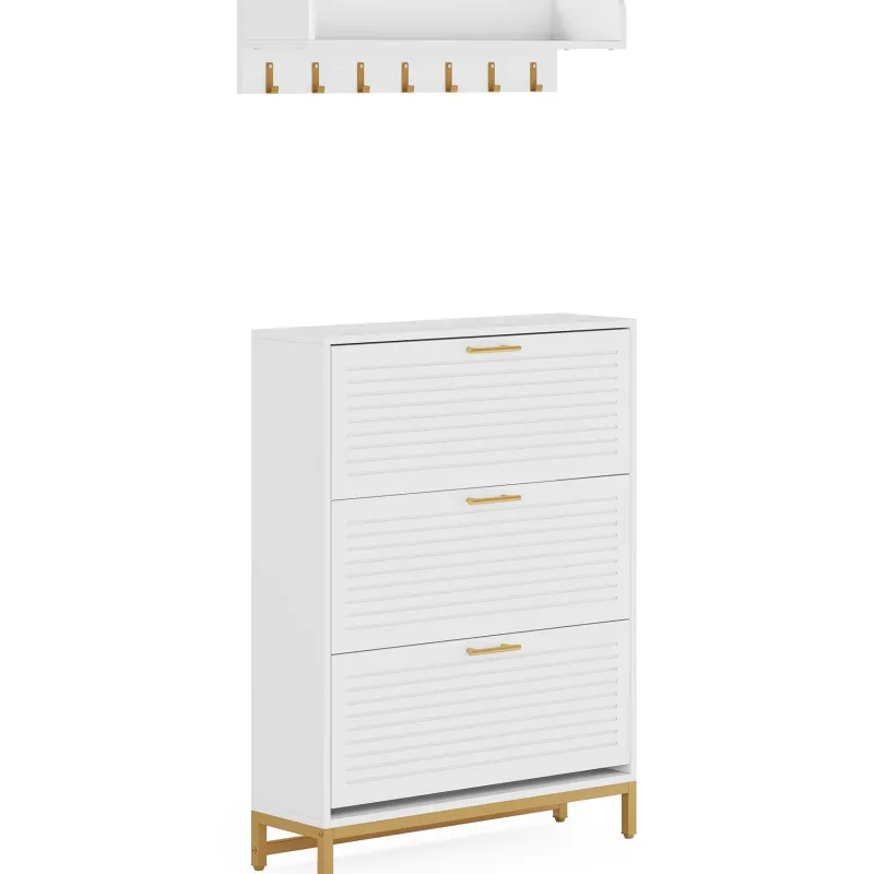 Tribesigns Shoe Racks & Cabinets|Shoe Racks & Cabinets*Modern Shoe Cabinet with Wall Mounted Coat Rack & Flip Drawer