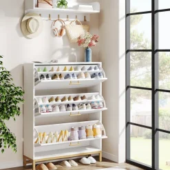 Tribesigns Shoe Racks & Cabinets|Shoe Racks & Cabinets*Modern Shoe Cabinet with Wall Mounted Coat Rack & Flip Drawer