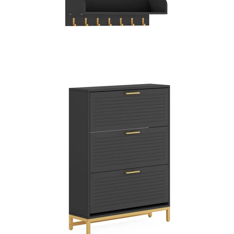 Tribesigns Shoe Racks & Cabinets|Shoe Racks & Cabinets*Modern Shoe Cabinet with Wall Mounted Coat Rack & Flip Drawer