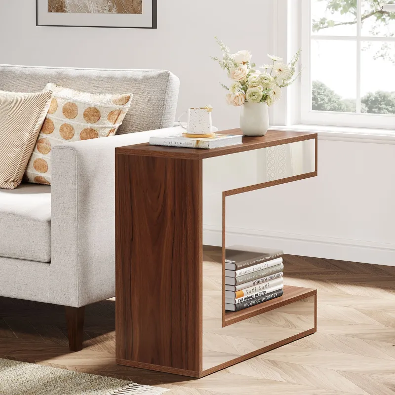Tribesigns End & Side Tables*Narrow End Table, Mirrored Sofa Side Table With Storage Shelf