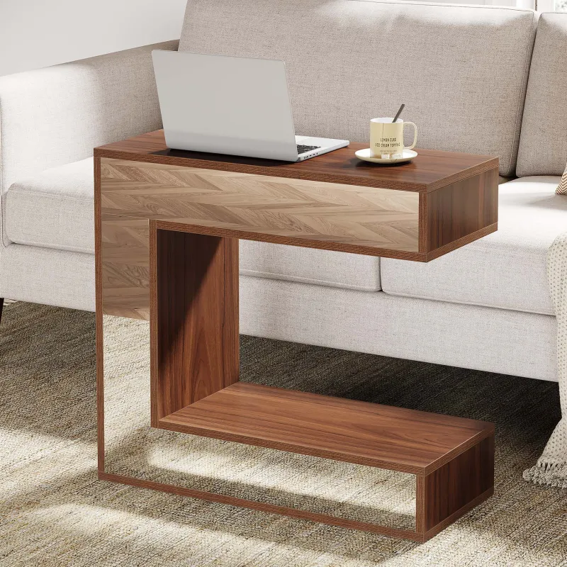 Tribesigns End & Side Tables*Narrow End Table, Mirrored Sofa Side Table With Storage Shelf