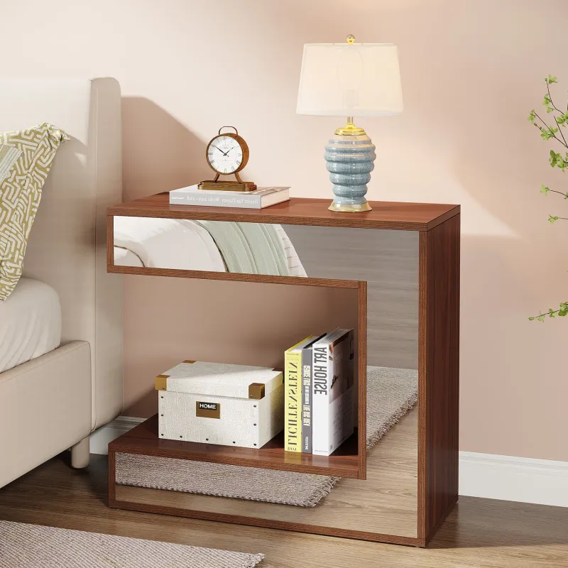 Tribesigns End & Side Tables*Narrow End Table, Mirrored Sofa Side Table With Storage Shelf