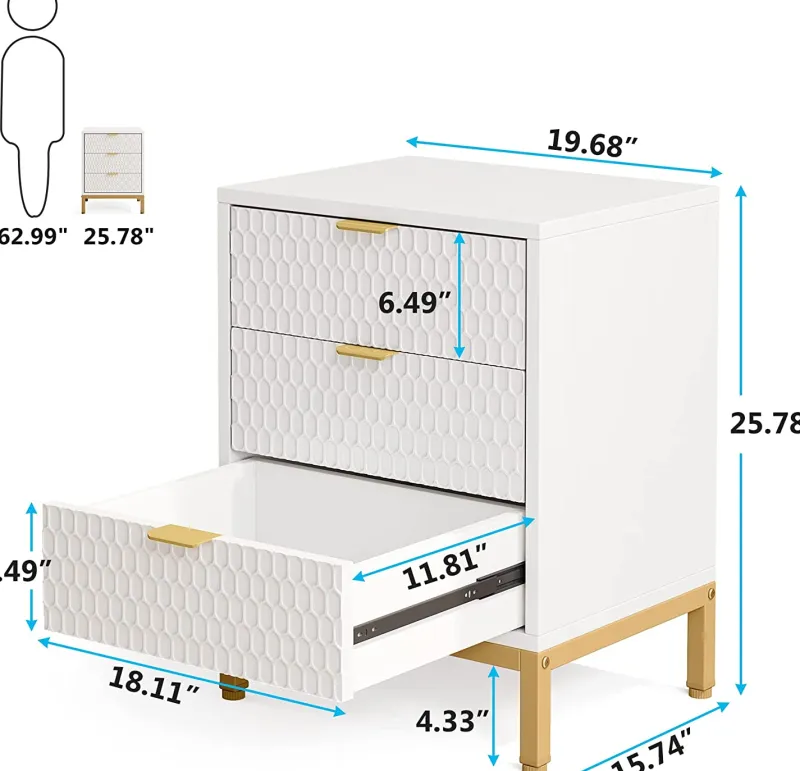Tribesigns Nightstands*Nightstand, 25.8" Tall Bedside Table with 3 Drawers