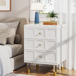 Tribesigns Nightstands*Nightstand, 3-Drawer Bedside Table with Acrylic Metal Legs