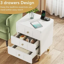 Tribesigns Nightstands*Nightstand, 3-Drawer Bedside Table with Acrylic Metal Legs