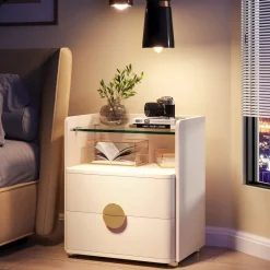 Tribesigns Nightstands*Nightstand, 2-Drawer Modern Bedside Table with Open Storage