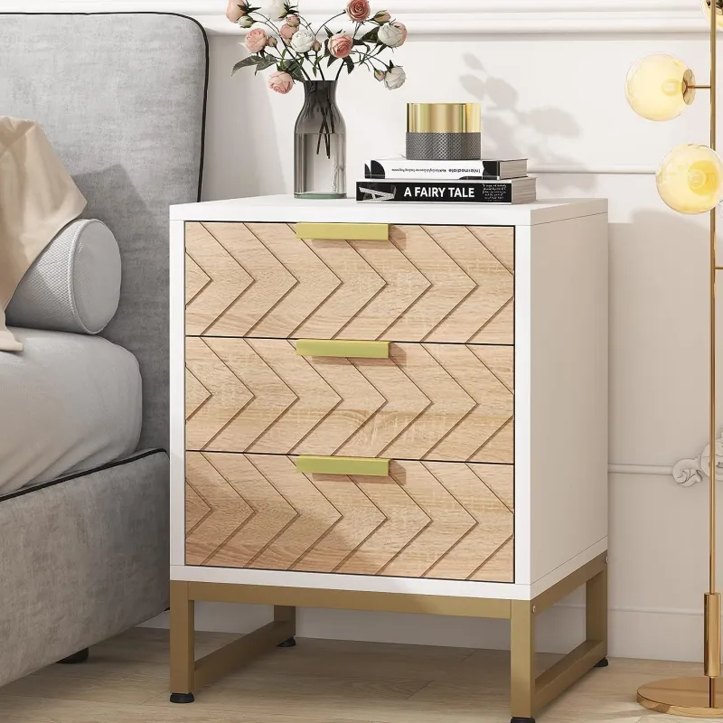 Tribesigns Nightstands*Nightstand, Modern Bedside End Table with 3 Storage Drawers