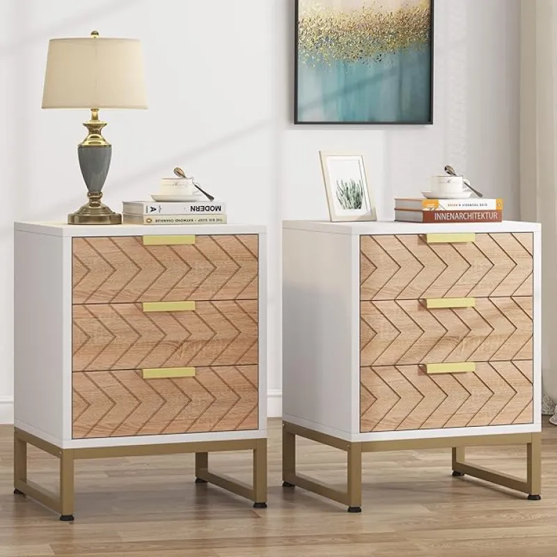 Tribesigns Nightstands*Nightstand, Modern Bedside End Table with 3 Storage Drawers