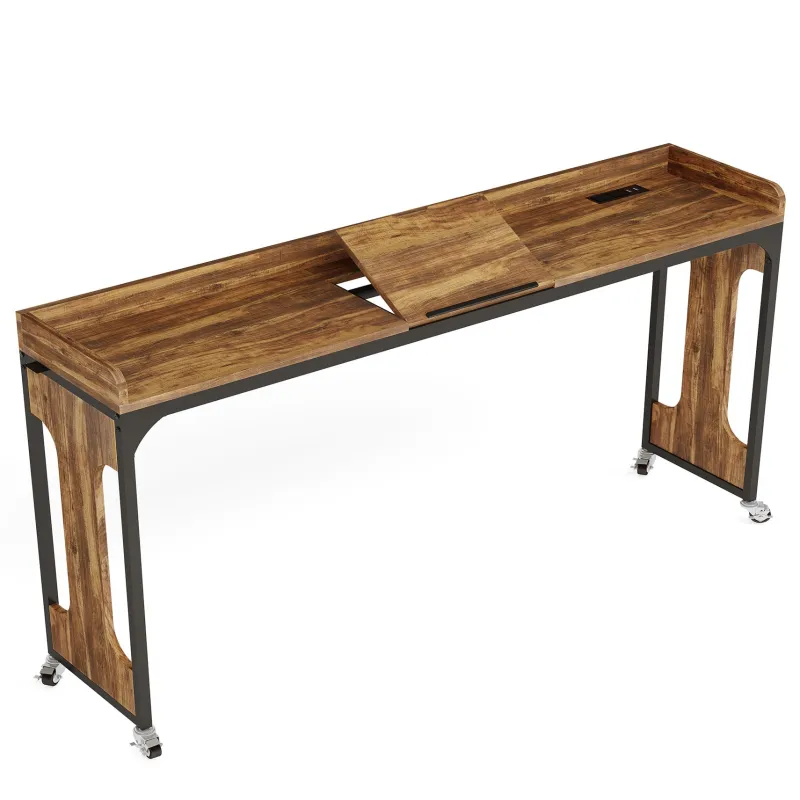 Tribesigns Overbed Tables*Overbed Table with Wheels, 71" Laptop Cart with Outlets & USB Ports