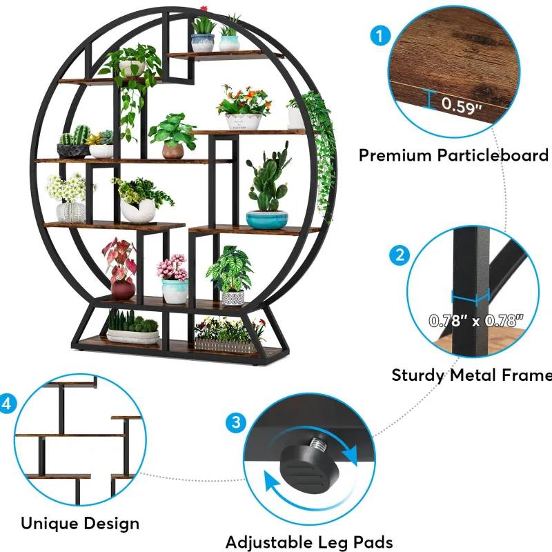 Tribesigns Plant Stands|Plant Stands*Plant Stand, 63" Round Flower Pot Plant Rack with 8 Shelves