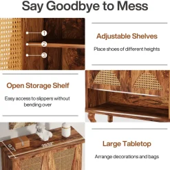 Tribesigns Shoe Racks & Cabinets|Shoe Racks & Cabinets*Rattan Shoe Cabinet, 5 - Tier Hidden Shoe Rack with Ventilated Doors