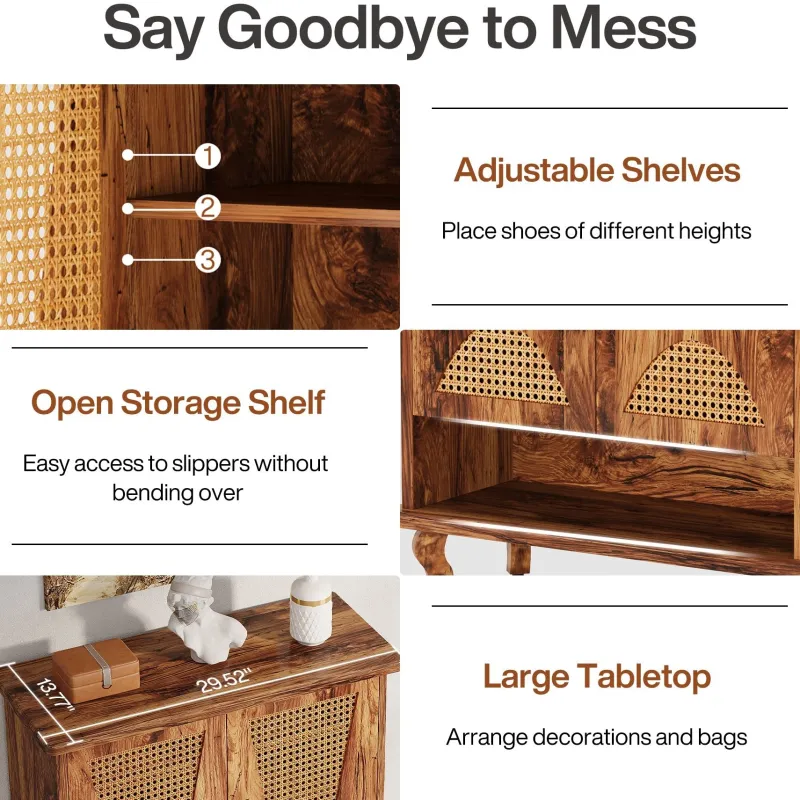 Tribesigns Shoe Racks & Cabinets|Shoe Racks & Cabinets*Rattan Shoe Cabinet, 5 - Tier Hidden Shoe Rack with Ventilated Doors