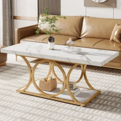 Tribesigns Coffee Tables*Rectangle Coffee Table, 47.24" Center Table with Faux Marble Top