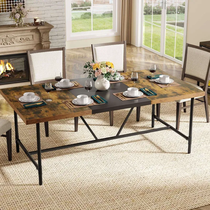 Tribesigns Dining Tables*Rectangle Dining Table, Industrial Breakfast Dinner Table for 6 - 8 people