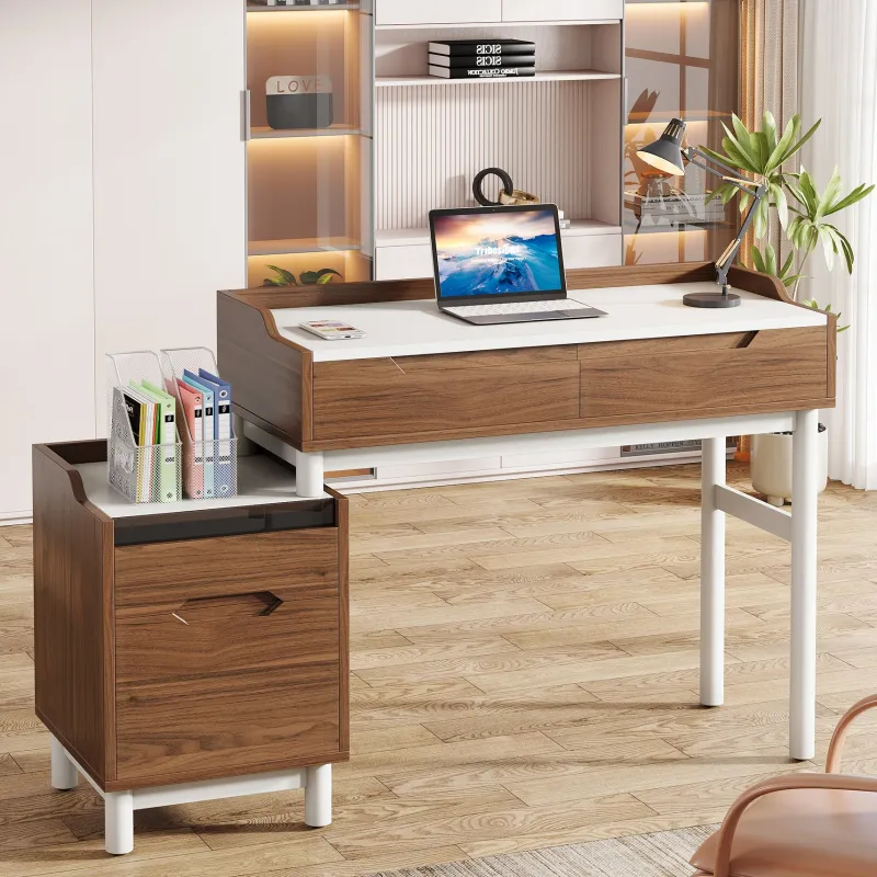 Tribesigns Desks*Reversible Computer Desk, Home Office Desk With File Drawer Cabinet