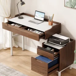 Tribesigns Desks*Reversible Computer Desk, Home Office Desk With File Drawer Cabinet