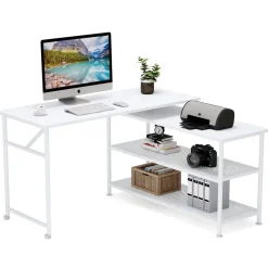 Tribesigns Desks*Rotating Desk, Modern L-Shaped Desk with Storage Shelves