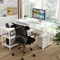 Tribesigns Desks*Rotating Desk, Modern L-Shaped Desk with Storage Shelves