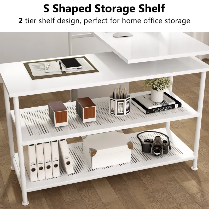 Tribesigns Desks*Rotating Desk, Modern L-Shaped Desk with Storage Shelves