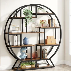 Tribesigns Bookcases & Bookshelves|Bookcases & Bookshelves*Round Bookshelf, 63 Inch Etagere Bookcase with Staggered Shelves