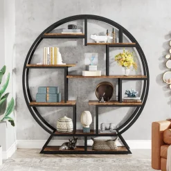 Tribesigns Bookcases & Bookshelves|Bookcases & Bookshelves*Round Bookshelf, 63 Inch Etagere Bookcase with Staggered Shelves