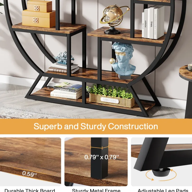 Tribesigns Bookcases & Bookshelves|Bookcases & Bookshelves*Round Bookshelf, 63 Inch Etagere Bookcase with Staggered Shelves