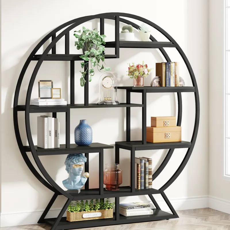 Tribesigns Bookcases & Bookshelves|Bookcases & Bookshelves*Round Bookshelf, 63 Inch Etagere Bookcase with Staggered Shelves