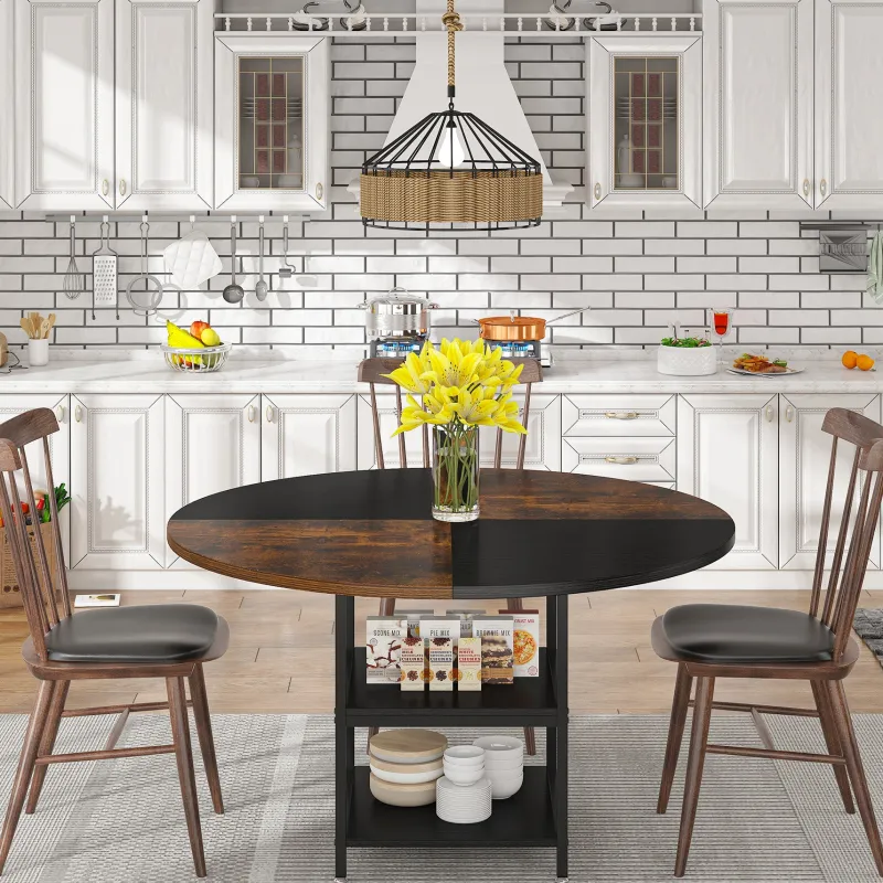 Tribesigns Dining Tables*Round Dining Table, 47" Kitchen Dinner Table with Storage Shelf