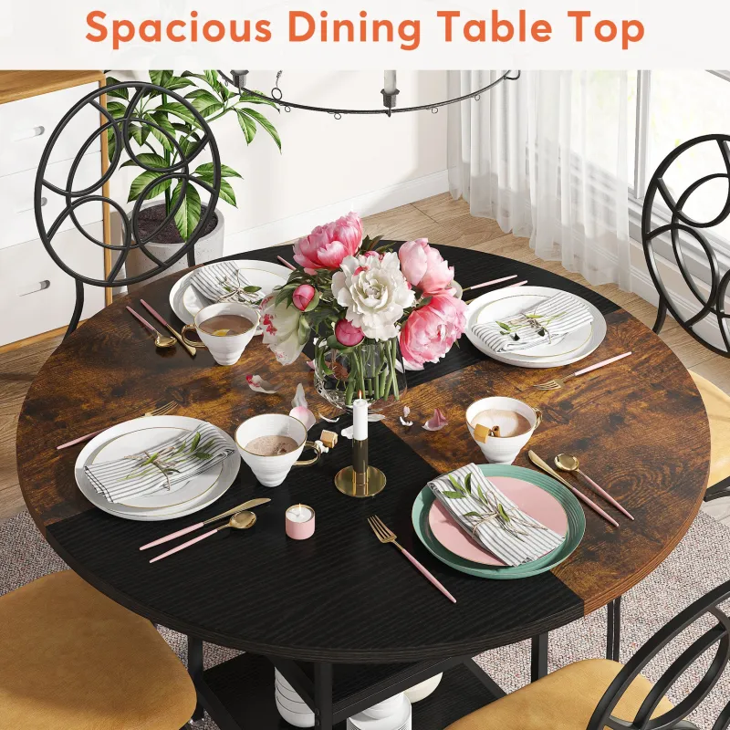 Tribesigns Dining Tables*Round Dining Table, 47" Kitchen Dinner Table with Storage Shelf