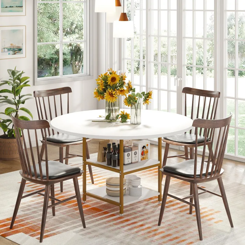 Tribesigns Dining Tables*Round Dining Table, 47" Kitchen Dinner Table with Storage Shelf