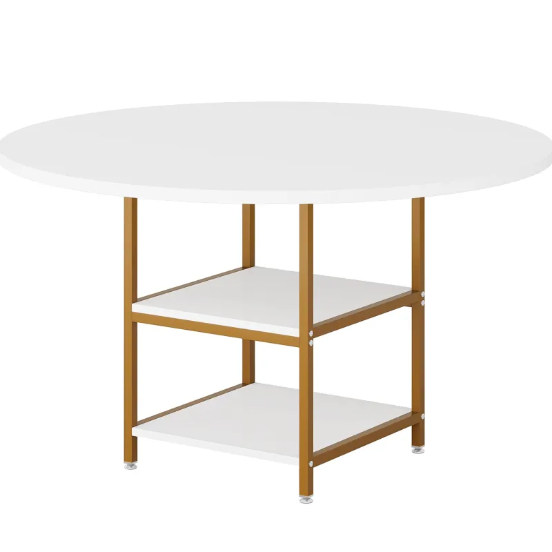 Tribesigns Dining Tables*Round Dining Table, 47" Kitchen Dinner Table with Storage Shelf