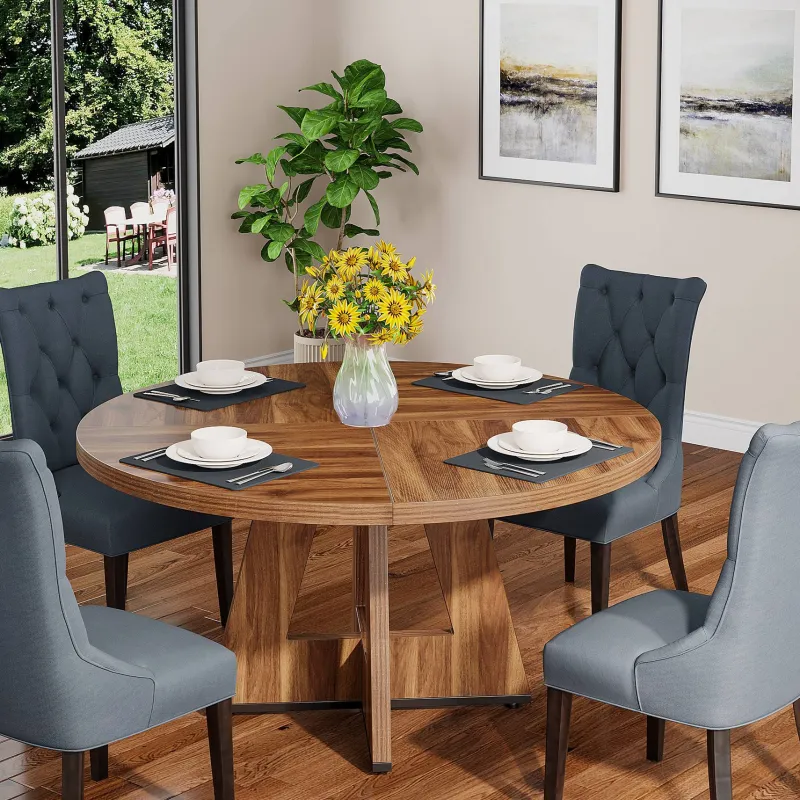 Tribesigns Dining Tables*Round Dining Table for 4, 47" Wood Kitchen Table Farmhouse Dinner Table