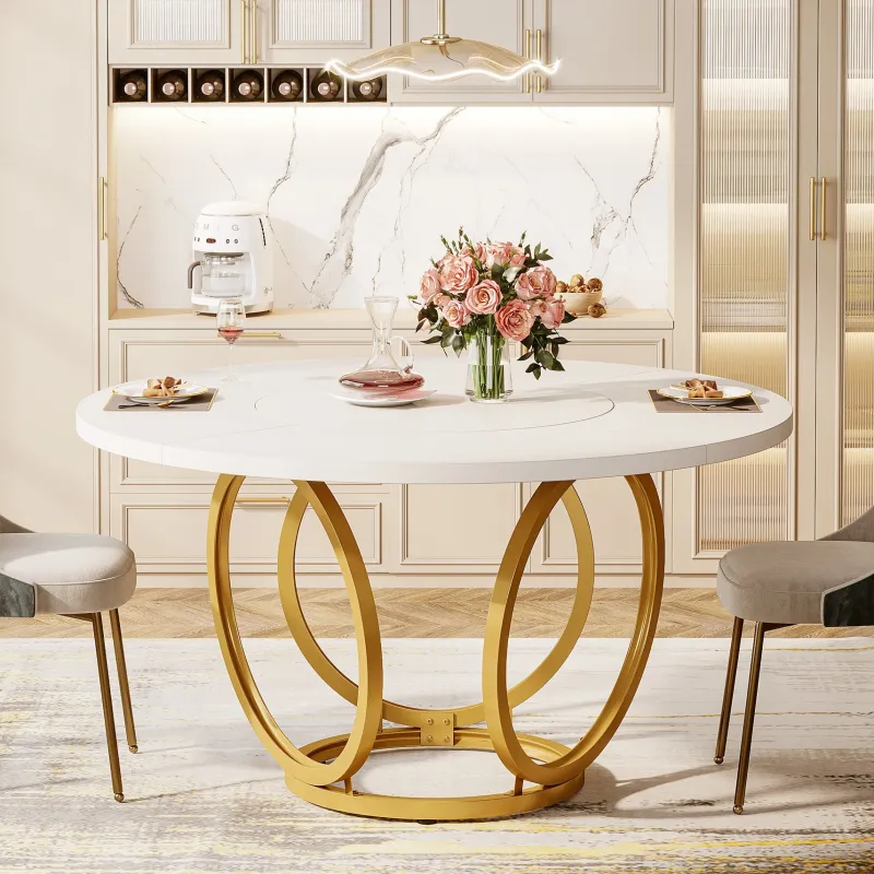 Tribesigns Dining Tables*Round Dining Table for 4, Modern 47" Kitchen Table with Metal Base