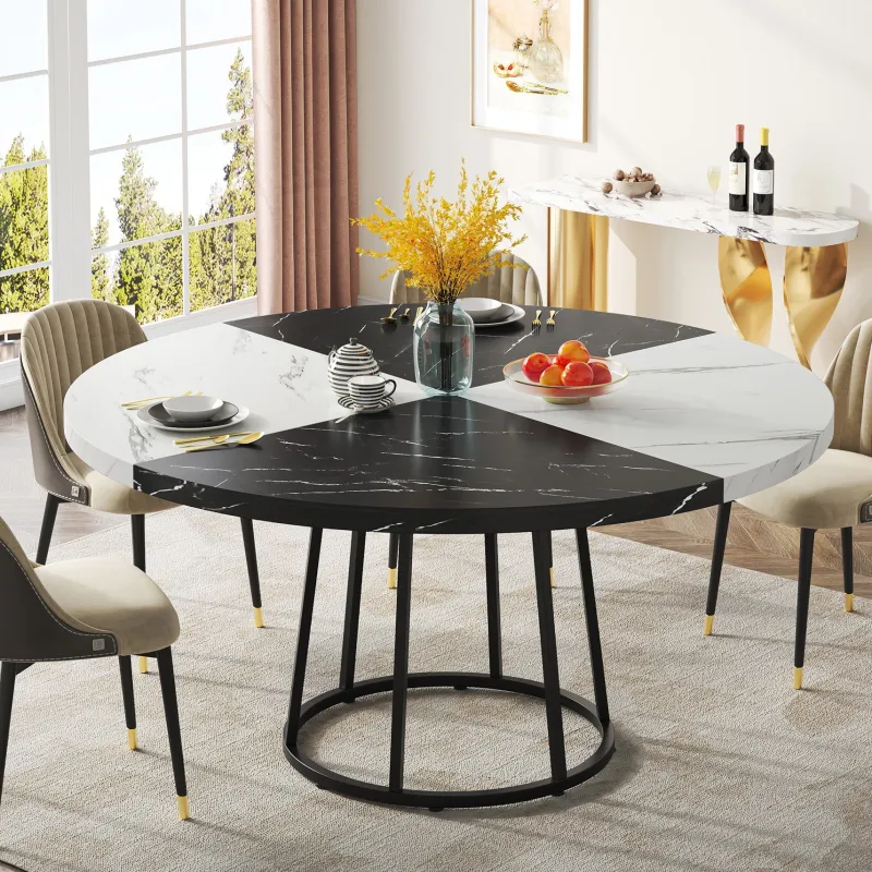 Tribesigns Dining Tables*Round Dining Table for 4 People, 47" Kitchen Table with Circle Metal Base