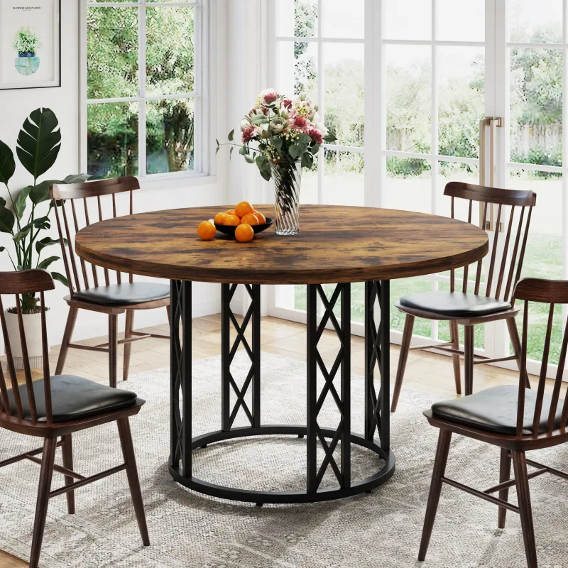 Tribesigns Dining Tables*Round Dining Table for 4 People, 47" Kitchen Table with Metal Base
