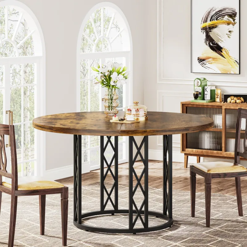 Tribesigns Dining Tables*Round Dining Table for 4 People, 47" Kitchen Table with Metal Base