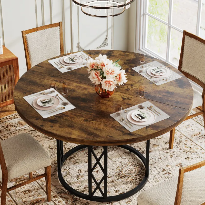 Tribesigns Dining Tables*Round Dining Table for 4 People, 47" Kitchen Table with Metal Base