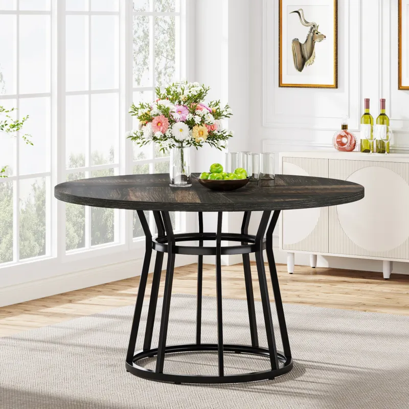 Tribesigns Dining Tables*Round Dining Table for 4 People, 47.2" Kitchen Dinner Table with Metal Base