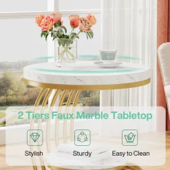 Tribesigns End & Side Tables*Round End Table, 2 Tiers Faux Marble Side Table with Storage Shelf