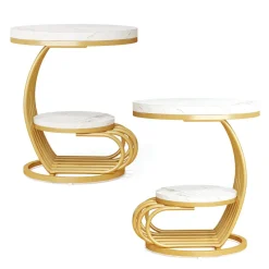 Tribesigns End & Side Tables*Round End Table, 2 Tiers Faux Marble Side Table with Storage Shelf