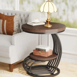 Tribesigns End & Side Tables*Round End Table, 2 Tiers Faux Marble Side Table with Storage Shelf
